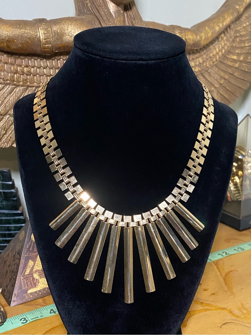 Vintage Gold-Tone Statement Fringe Necklace - Women Jewelry